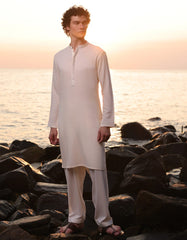 OFF WHITE COTTON KAMEEZ SHALWAR | JJKS-A-50007