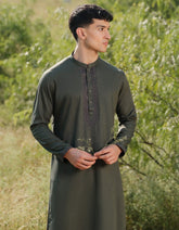 DARK GREEN BLENDED KAMEEZ SHALWAR | JJKS-A-50039