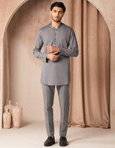 GREY COTTON CASUAL SHORT KURTA TROUSER