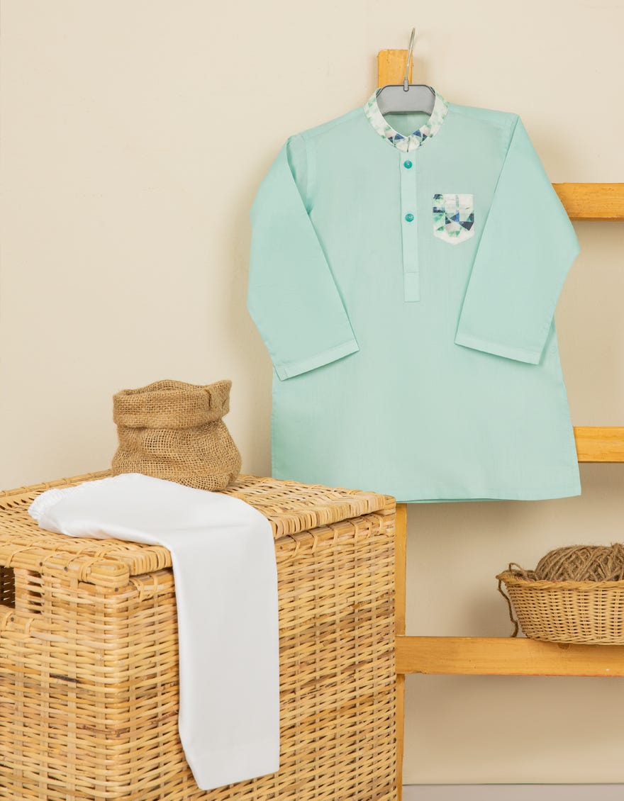 AQUA GREEN COTTON KAMEEZ SHALWAR | JJIKS-S-90359