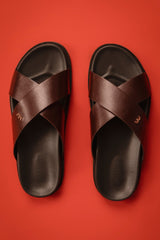 COFFEE CROSSOVER LEATHER SANDALS | CCFW-MS-002