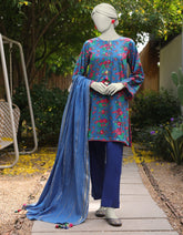 BLUE LAWN EMBROIDERED UNSTITCHED 2PC | JLAWN-S-JDS-25-1070