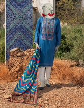 BLUE DOBBY EMBROIDERED UNSTITCHED 2PC | JLAWN-S-JDS-25-1076