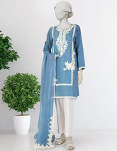 BLUE DOBBY EMBROIDERED 2PC STITCHED