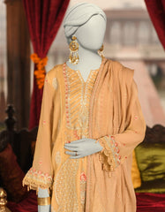 BEIGE CHIFFON EMBROIDERED UNSTITCHED 3PC | JJLS-S-JFU-25-707