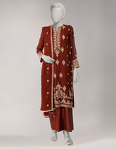 DEEP BROWN CHIFFON EMBROIDERED UNSTITCHED 3PC