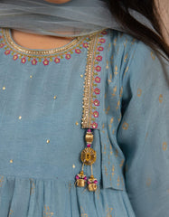 BLUE SILK EMBROIDERED 3PC STITCHED