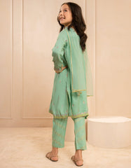 GREEN SILK EMBROIDERED 3PC STITCHED