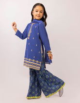 BLUE DOBBY EMBROIDERED STITCHED 3PC