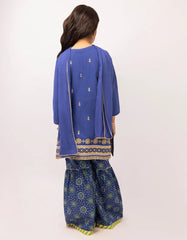 BLUE DOBBY EMBROIDERED STITCHED 3PC
