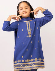 BLUE DOBBY EMBROIDERED STITCHED 3PC