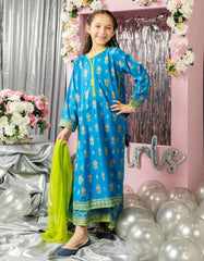 BLUE LAWN PRINTED 3PC STITCHED
