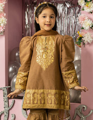 BROWN LAWN FOIL PRINTED 3PC STITCHED