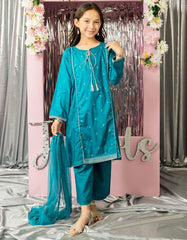 BLUE ORGANZA EMBROIDERED 3PC STITCHED