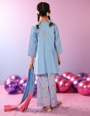 BLUE LAWN SILK EMBROIDERED 3PC STITCHED