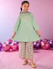 GREEN LAWN SILK EMBROIDERED 3PC STITCHED