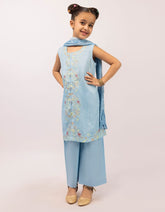BLUE LAWN EMBROIDERED STITCHED 3PC