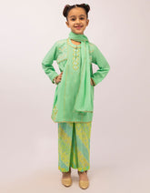 GREEN DOBBY EMBROIDERED STITCHED 3PC