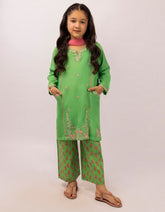 GREEN DOBBY EMBROIDERED 3PC STITCHED