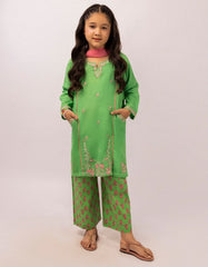 GREEN DOBBY EMBROIDERED 3PC STITCHED