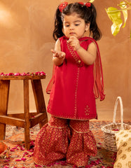 RED COTTON SILK EMBROIDERED 3PC STITCHED