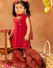 RED COTTON SILK EMBROIDERED 3PC STITCHED