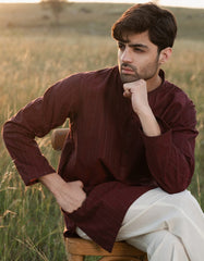 MAROON COTTON KURTA | JJK-A-34833