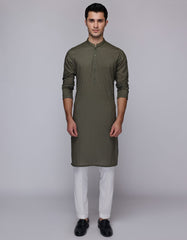 OLIVE COTTON SEMI-FORMAL KURTA
