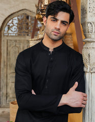 BLACK COTTON SEMI-FORMAL KURTA