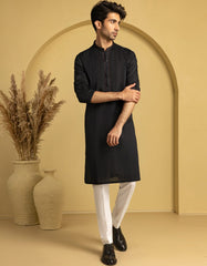 BLACK COTTON SEMI-FORMAL KURTA