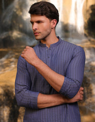 DULL BLUE COTTON SHORT KURTA | JJTHLK-S-47309