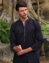 BLACK SCHIFFLI COTTON FORMAL KURTA