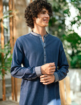 DENIM BLUE COTTON CASUAL SHORT KURTA