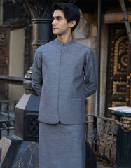 GREY COTTON KURTA PAJAMA + WAISTCOAT | JJKPVC-40240