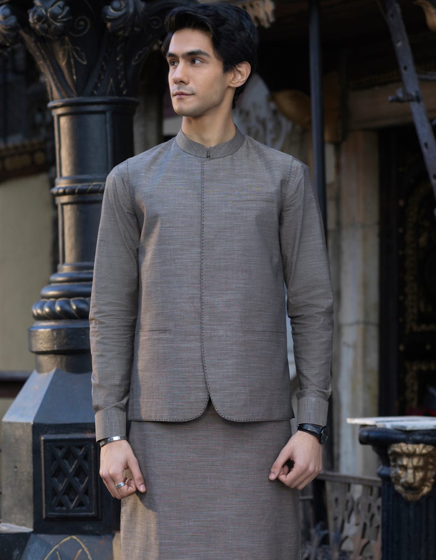 MUD BROWN COTTON KURTA PAJAMA | JJKP-S-40241