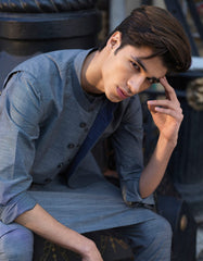 DARK GREY BLENDED KURTA PAJAMA | JJKP-S-40242