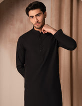 BLACK BLENDED PLAIN KURTA TROUSER