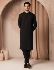 BLACK BLENDED PLAIN KURTA TROUSER