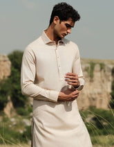 BEIGE COTTON KAMEEZ SHALWAR | JJKS-W-47363