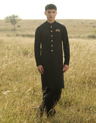 BLACK KAMEEZ SHALWAR & WAISTCOAT | JJKSVC-A-47355
