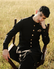 BLACK KAMEEZ SHALWAR & WAISTCOAT | JJKSVC-A-47355