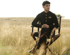 BLACK KAMEEZ SHALWAR & WAISTCOAT | JJKSVC-A-47355