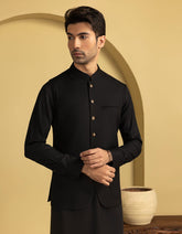 BLACK BLENDED EXCLUSIVE KAMEEZ SHALWAR & WAISTCOAT