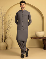 GREY BLENDED EXCLUSIVE KAMEEZ SHALWAR & WAISTCOAT