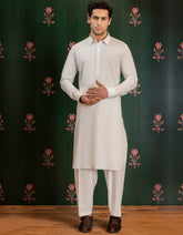 WHITE COTTON UNSTITCHED KAMEEZ SHALWAR FABRIC | JJMS-2012