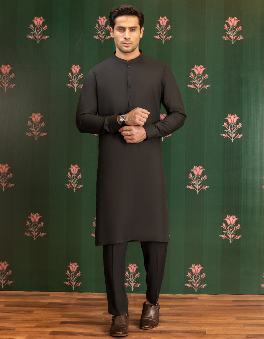 BLACK BLENDED UNSTITCHED KAMEEZ SHALWAR FABRIC | JJMS-2029