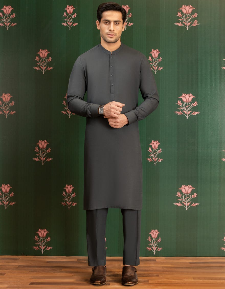 CHARCOAL GREY BLENDED UNSTITCHED KAMEEZ SHALWAR FABRIC | JJMS-2029