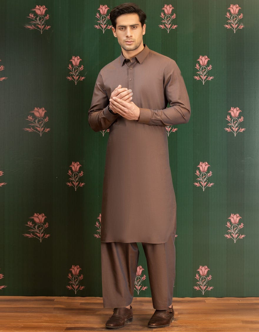 SPICE BROWN COTTON UNSTITCHED KAMEEZ SHALWAR FABRIC | JJMS-2040