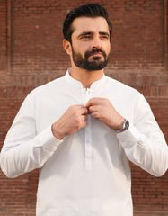 WHITE COTTON UNSTITCHED KAMEEZ SHALWAR FABRIC