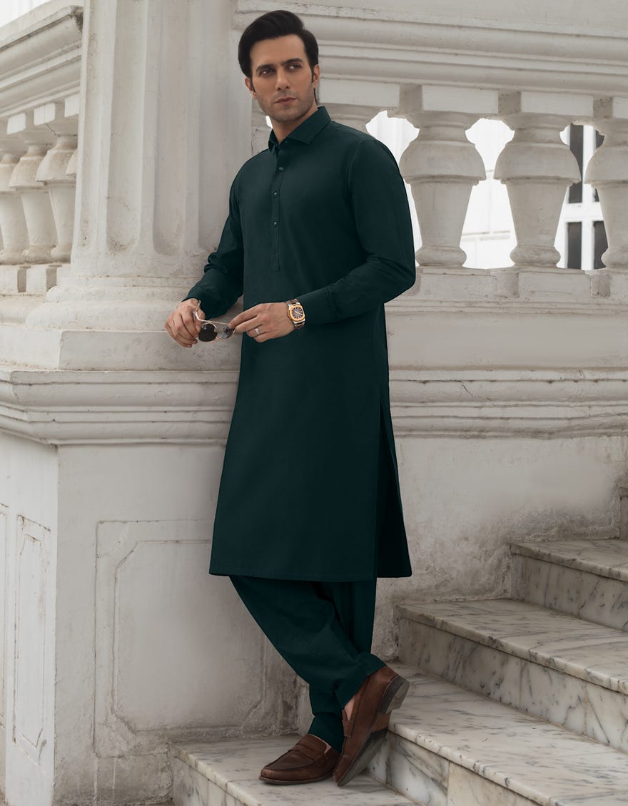 GREEN COTTON UNSTITCHED KAMEEZ SHALWAR FABRIC | JJMS-3004